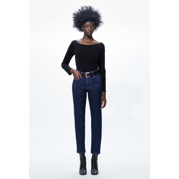 Zara Denim - ZARA Mom Fit Jeans Womens 26 Indigo Wash Dark Blue Tapered High Rise Slim